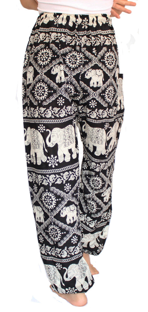 Black Elephant Harem Pants With Drawstring Waist - Bohemian Harem