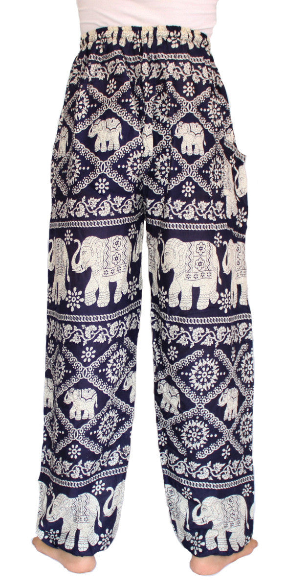Dark Blue Elephant Harem Pants With Drawstring Waist - Bohemian Harem Pants