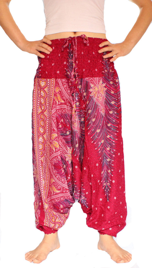 PEACOCK PALAZZO PANTS Women Red Small to Large Plus Sizes Hippie